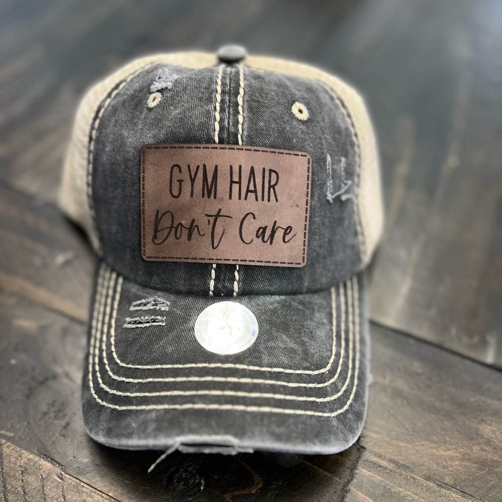 Gym Hair Don’t Care Ponytail Leather Patch Hat - Grey/Khaki